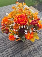 Load image into Gallery viewer, Memorial Faux Flower Display Orange Grave Pot