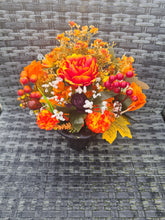 Load image into Gallery viewer, Memorial Faux Flower Display Orange Grave Pot