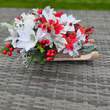 Load image into Gallery viewer, Christmas Floral Sleigh Planter Poinsettia Christmas Bouquet