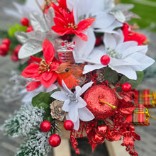 Load image into Gallery viewer, Christmas Floral Sleigh Planter Poinsettia Christmas Bouquet