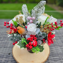 Load image into Gallery viewer, Artificial Robin and Floral Memorial Grave Pot