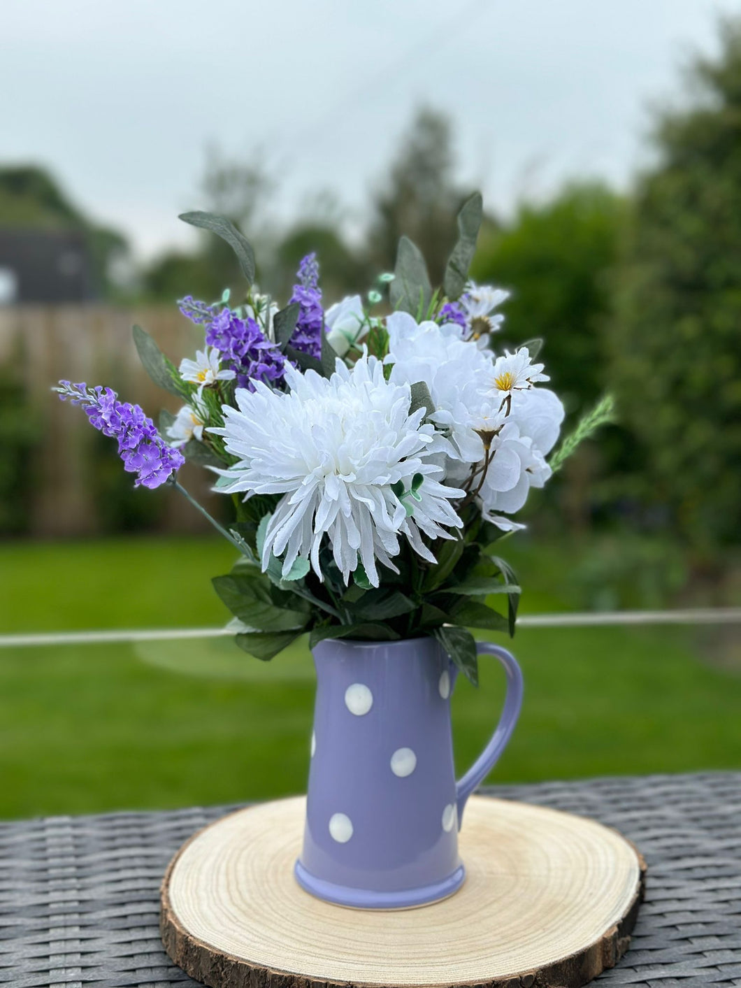 Lilac Ceramic Jug with Mixed Silk Flowers