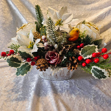 Load image into Gallery viewer, Handmade White and Gold Poinsettia Christmas Planter