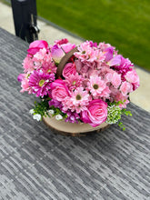 Load image into Gallery viewer, Mixed Pink Faux Flower Bouquet in Large Trug Basket