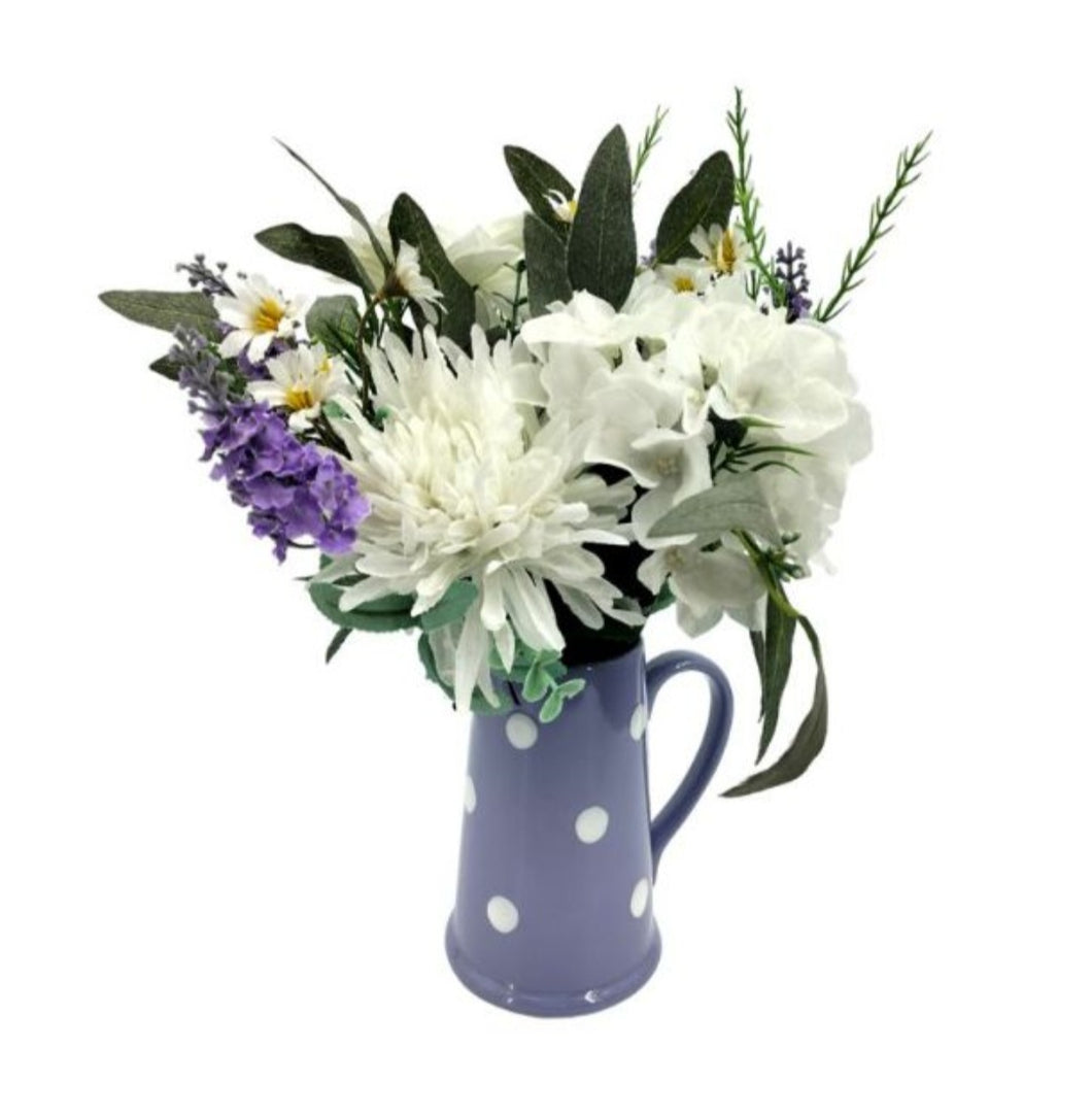 Lilac Ceramic Jug with Mixed Silk Flowers