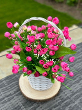 Load image into Gallery viewer, White Basket of Pink Faux Flowers
