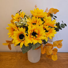 Load image into Gallery viewer, Large Realistic Sunflower Fisplay in White Ceramic Vase