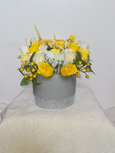 Load image into Gallery viewer, Yellow and Cream floral grey hat box
