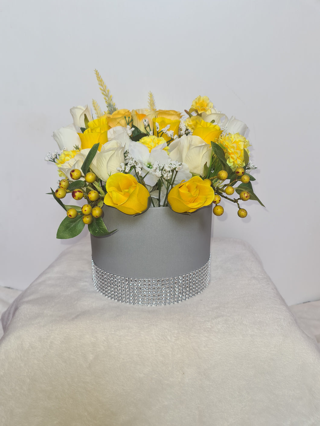Yellow and Cream floral grey hat box