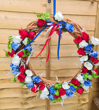 Load image into Gallery viewer, Luxury Red White and Blue RoseWreath.Indoor or Outdoor Use.
