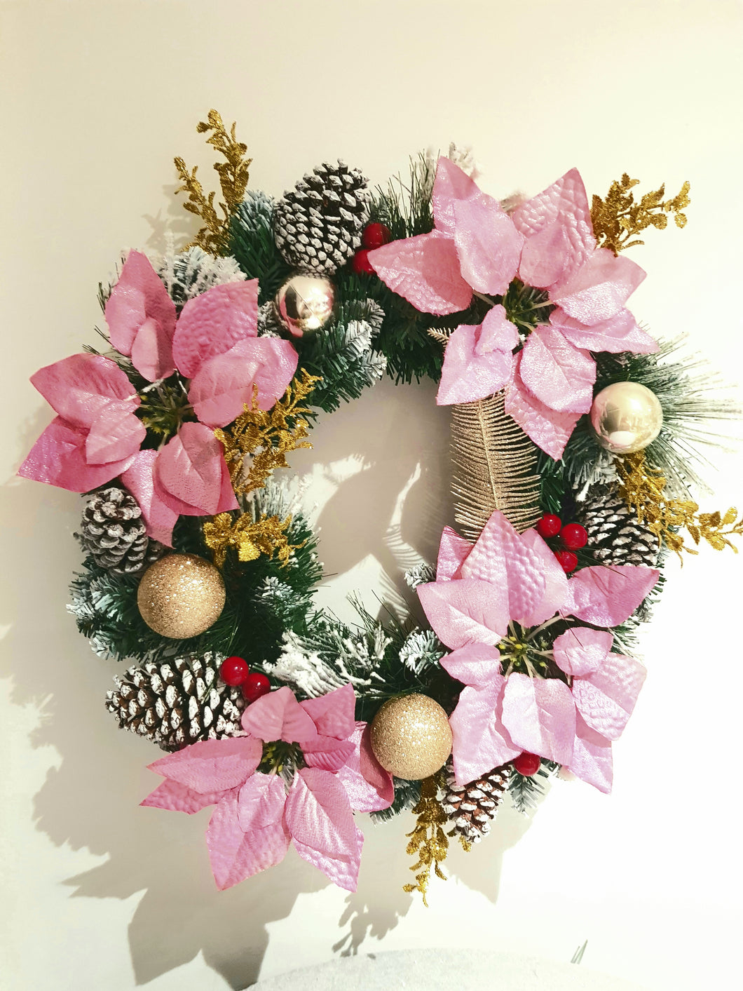 Pink and Gold Christmas Wreath