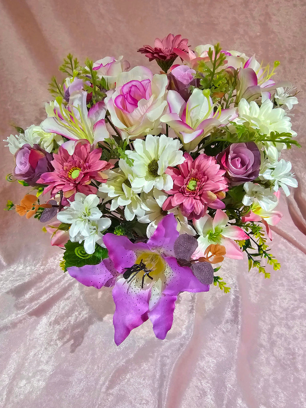 Large Mixed Pink Grave Pot, pink and Lilac Memorial Flowers