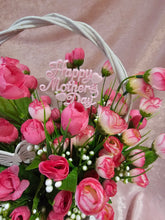 Load image into Gallery viewer, White  Basket Full of Pink Faux Flowers
