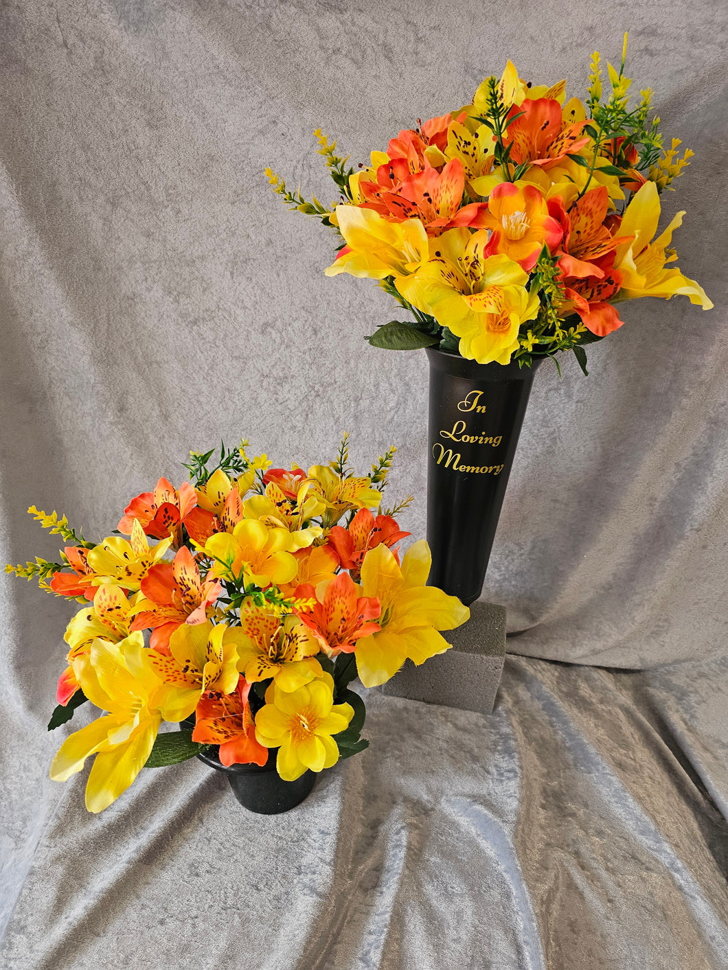 Memorial Spring Faux Flower Grave Pot and Spiked Vase