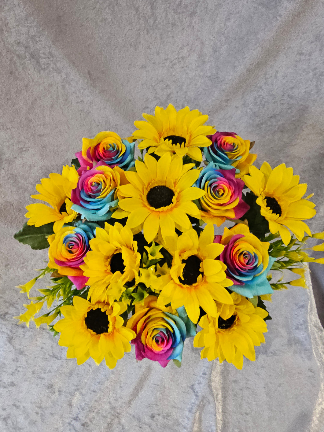 Sunflower and Rainbow Rose Memorial Grave Pot