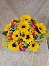 Load image into Gallery viewer, Sunflower and Rainbow Rose Memorial Grave Pot

