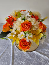 Load image into Gallery viewer, Silk Orange Yellow and White Mixed Floral Memorial Grave Pot

