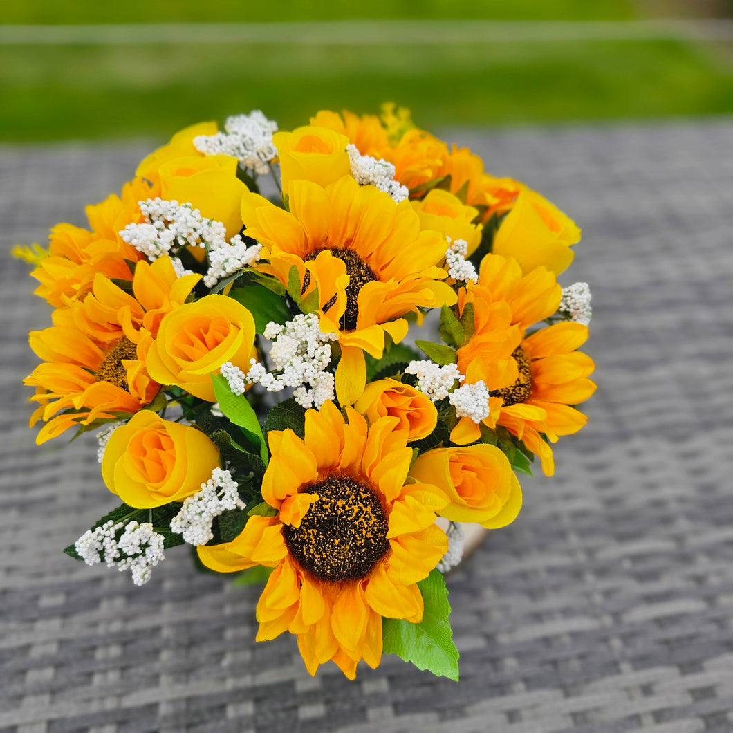 Sunflower and Rose Memorial Grave Pot