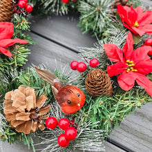 Load image into Gallery viewer, Christmas Poinsettia and Robin Memorial / Doorhanger Wreath
