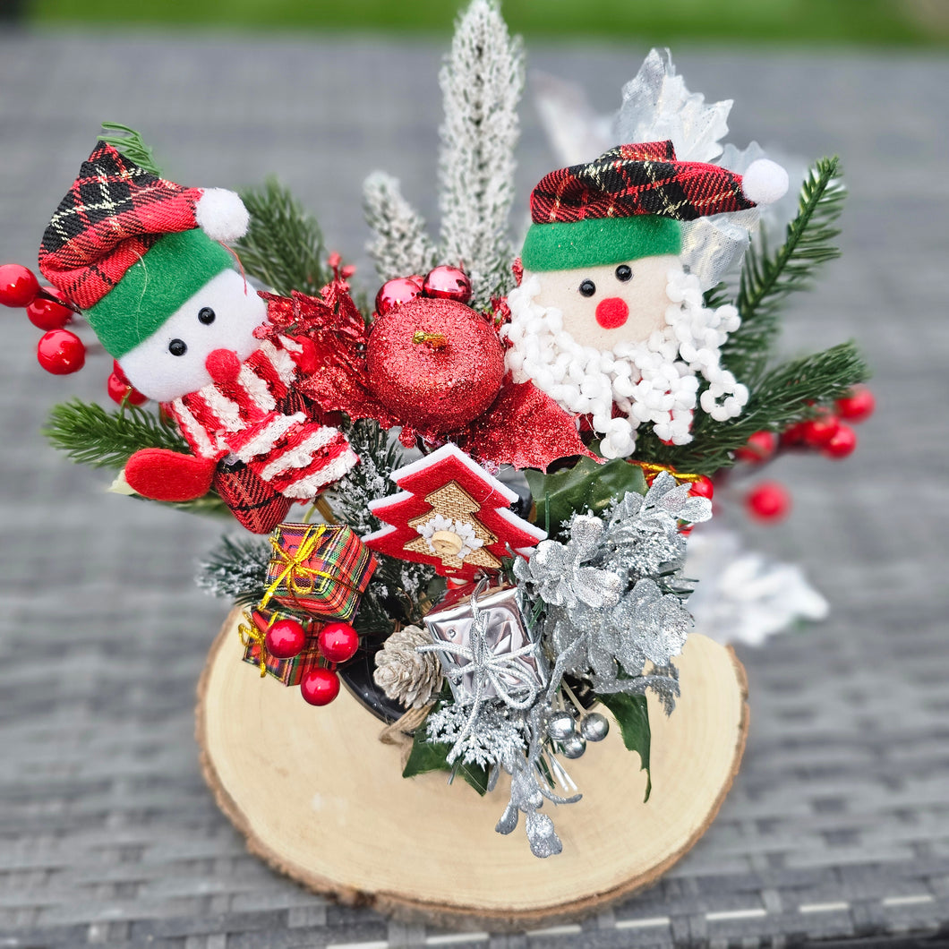 Childs Santa and Snowman Memorial Grave Pot Winter Christmas Children's Cemetery Display