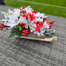 Load image into Gallery viewer, Christmas Floral Sleigh Planter Poinsettia Christmas Bouquet
