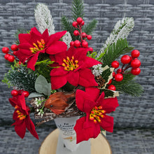 Load image into Gallery viewer, Christmas Poinsettia and Robin In Loving Memory Memorial Spiked Vase
