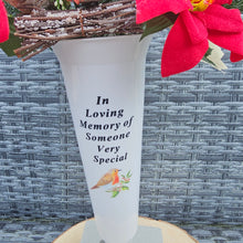 Load image into Gallery viewer, Christmas Poinsettia and Robin In Loving Memory Memorial Spiked Vase
