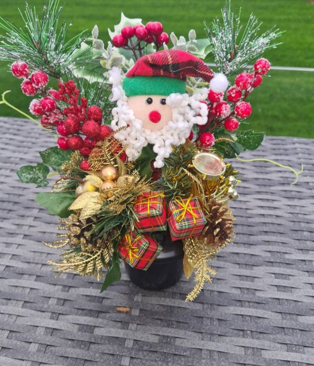 Child's Memorial Display with Santa Christmas Grave Pot