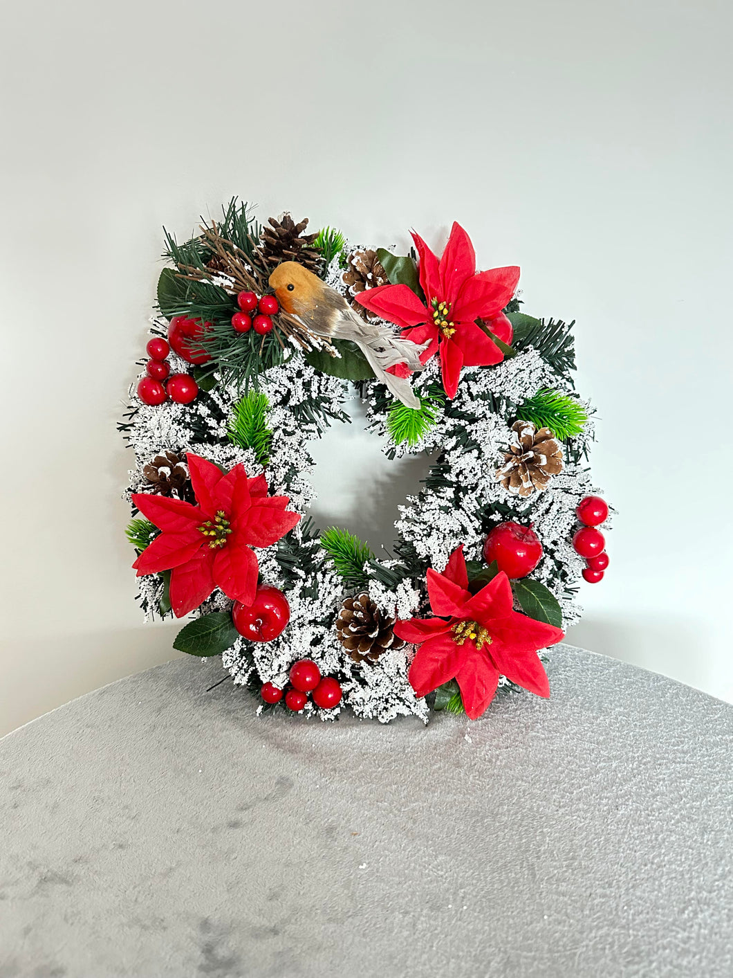 Christmas Poinsettia and Robin Wreath