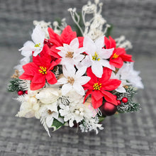 Load image into Gallery viewer, Handmade Red and White Christmas Poinsettia and Foliage Planter
