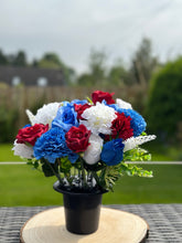 Load image into Gallery viewer, Red White and Blue Rose and Carnation Memorial Grave Pot
