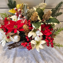 Load image into Gallery viewer, Luxury Christmas Poinsettia Home Decor Planter.  Red, White and Gold Christmas Floral Display Christmas Centrepiece
