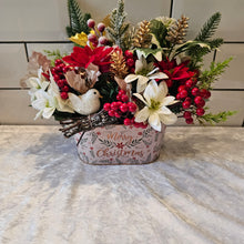 Load image into Gallery viewer, Luxury Christmas Poinsettia Home Decor Planter.  Red, White and Gold Christmas Floral Display Christmas Centrepiece
