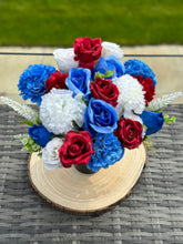 Load image into Gallery viewer, Red White and Blue Rose and Carnation Memorial Grave Pot
