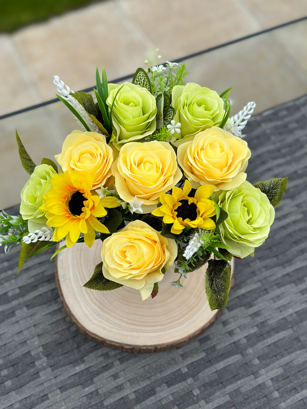 Silk Rose and Sunflower Memorial Pot Flowers