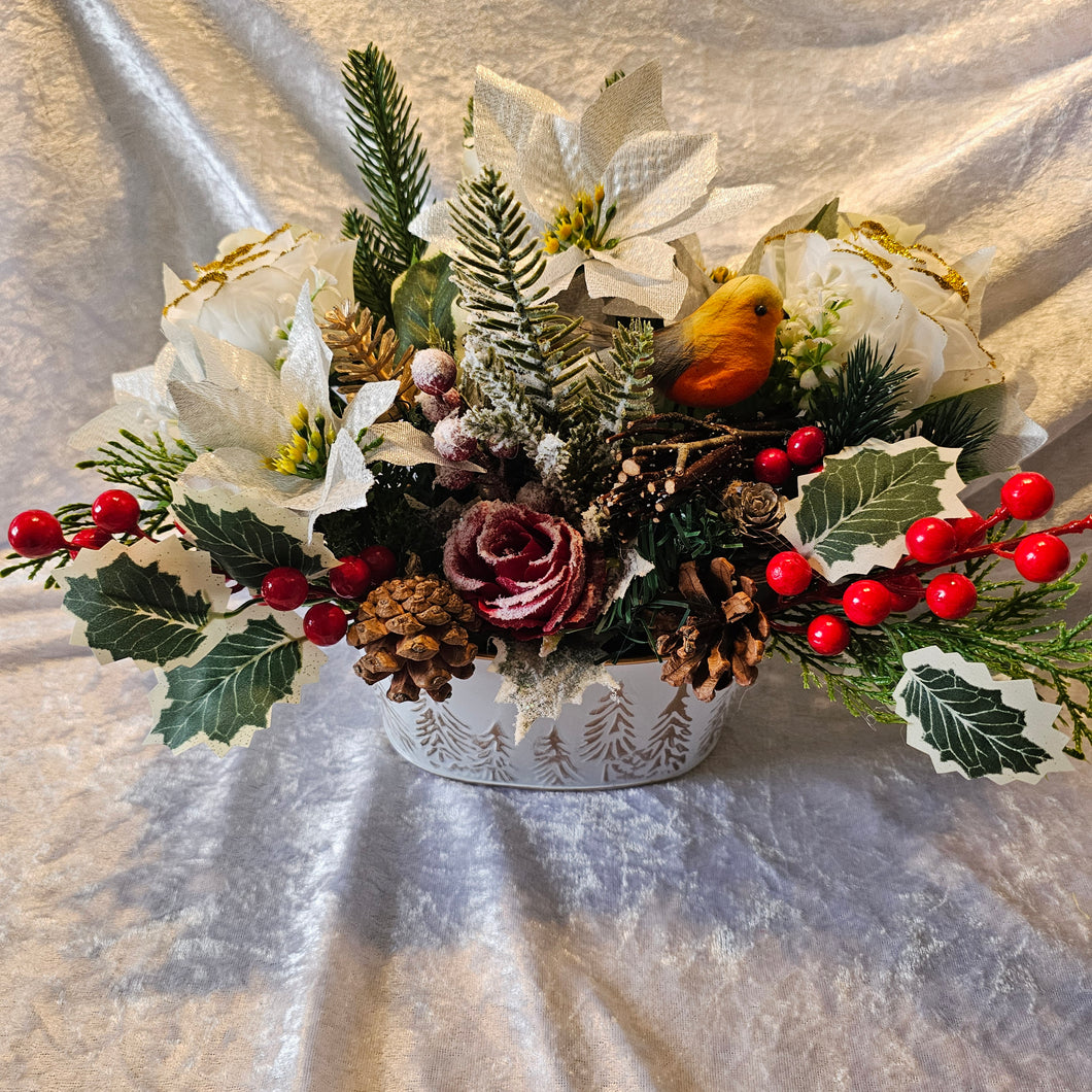 Handmade White and Gold Poinsettia Christmas Planter