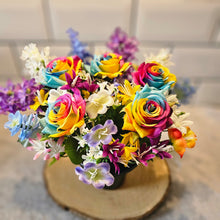 Load image into Gallery viewer, Rainbow Rose and Mixed Floral Memorial Grave Pot
