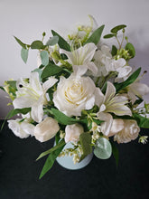 Load image into Gallery viewer, Luxury White Mixed Floral Display in Pastel Green Vase
