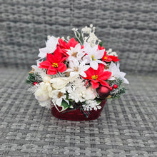 Load image into Gallery viewer, Handmade Red and White Christmas Poinsettia and Foliage Planter
