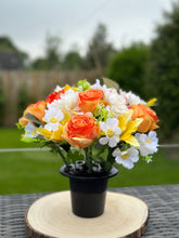 Load image into Gallery viewer, Silk Orange Yellow and White Mixed Floral Memorial Grave Pot

