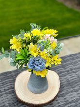Load image into Gallery viewer, Blue Rose and Mixed Yellow Floral Bouquet in Jug
