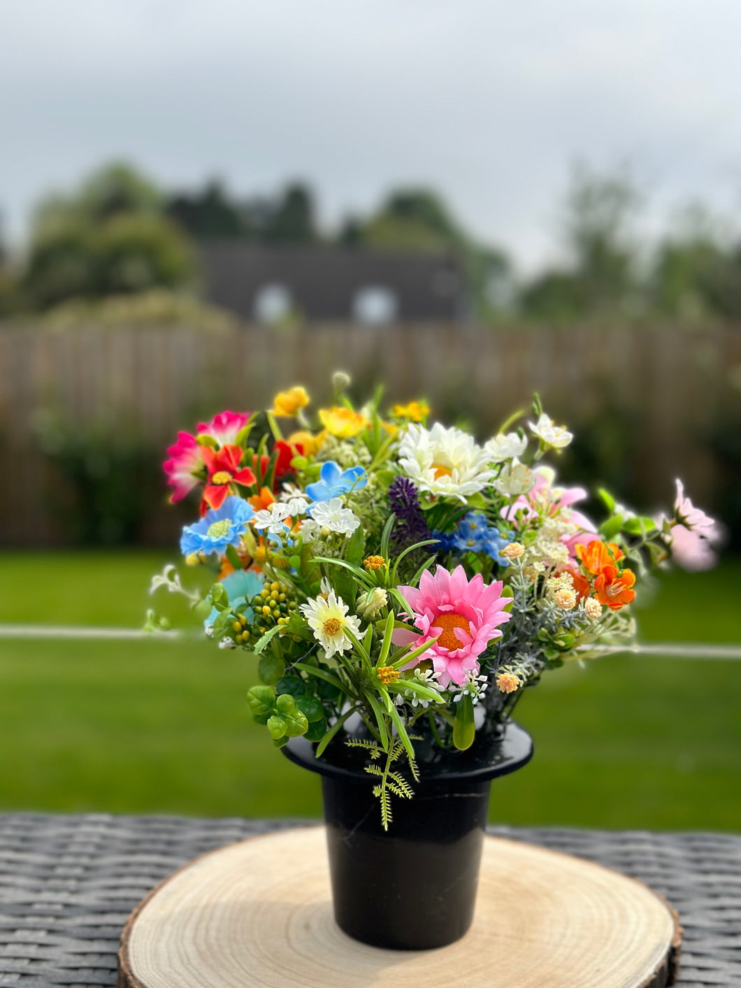 Mixed Artificial Wildflower Grave Pot , Wildflower Memorial Flowers