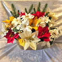 Load image into Gallery viewer, Luxury Christmas Poinsettia Home Decor Gold Planter.  Red, White and Gold Christmas Floral Display Christmas Centrepiece
