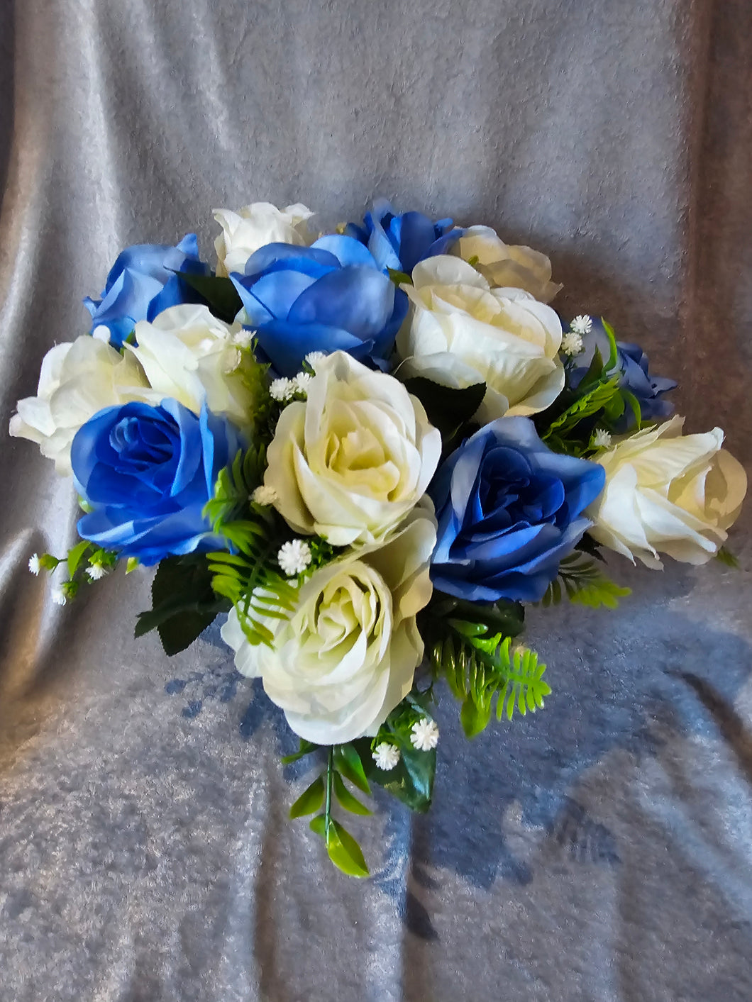 Blue and White Rose Memorial Grave Pot