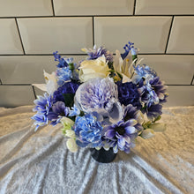 Load image into Gallery viewer, Artificial Memorial Grave Vase with Blue and White Mixed Bouquet
