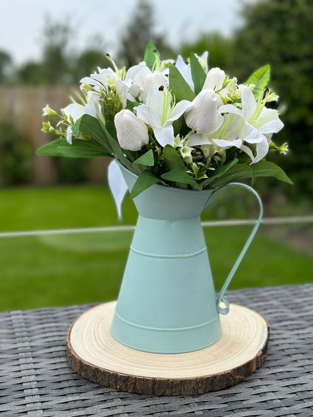 Luxury White Mixed Floral Display in Pastel Green Vase