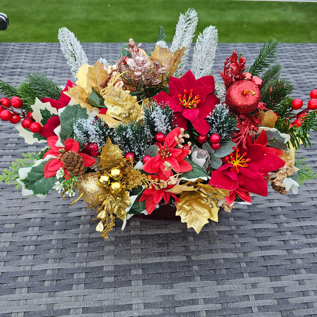 Large Gold and Red Poinsettia and Foliage Planter