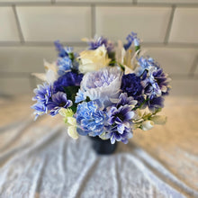 Load image into Gallery viewer, Artificial Memorial Grave Vase with Blue and White Mixed Bouquet
