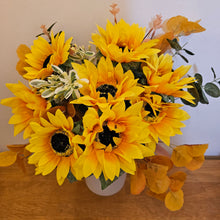 Load image into Gallery viewer, Large Realistic Sunflower Fisplay in White Ceramic Vase

