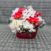 Load image into Gallery viewer, Handmade Red and White Christmas Poinsettia and Foliage Planter
